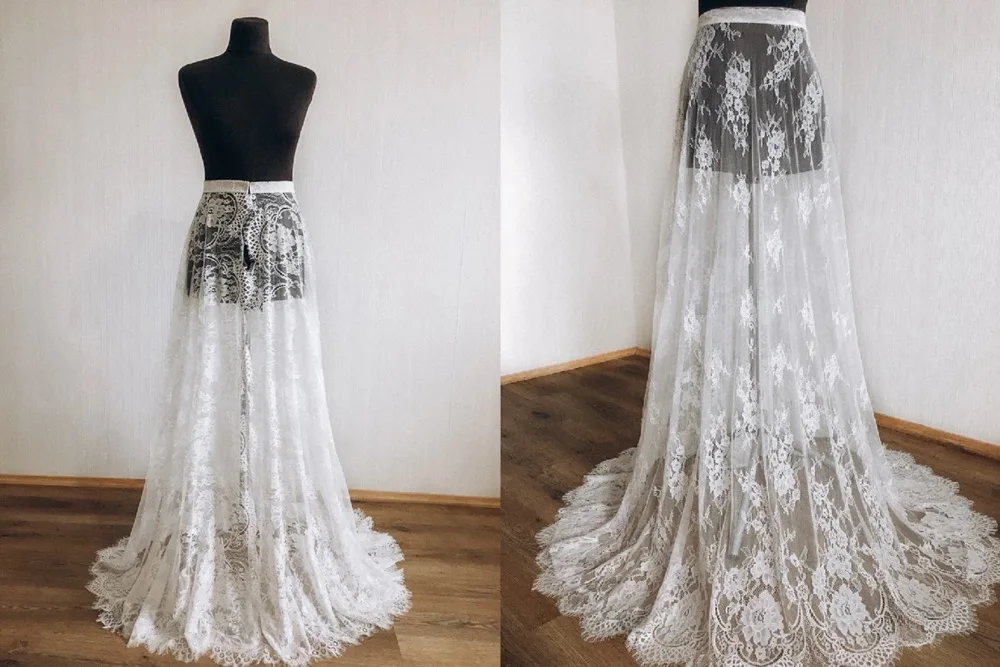 Lace Wedding Detachable Skirt Removable Train for Dresses Boho Bridal Overskirt