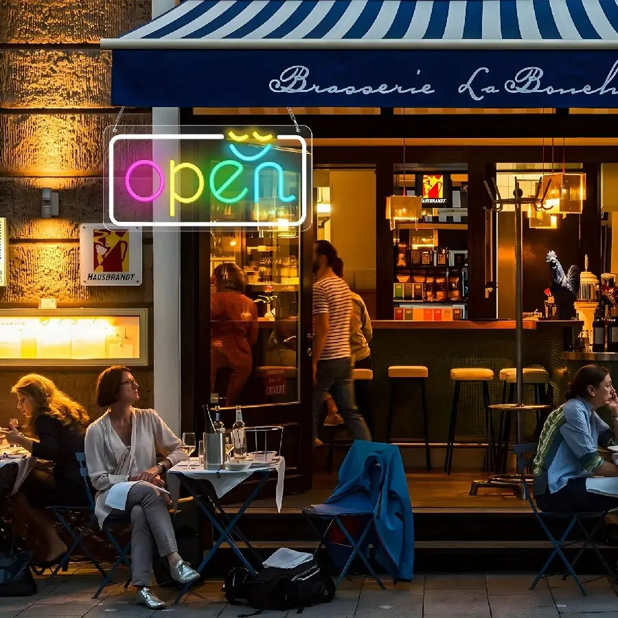 LED zářící otevřený neonové značka, napájené při USB s ON/OFF spínač, RGB otevřený známky pro podnikání pult restaurace hotel storefront okno