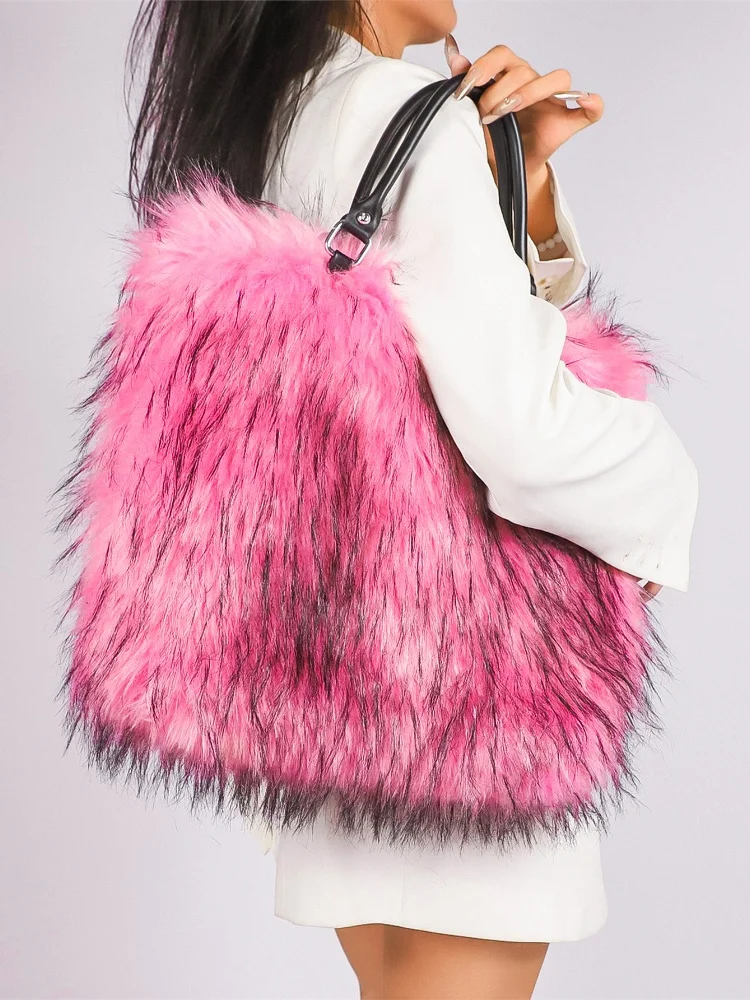 Elegant Plush Velvet Shoulder Bag for Women Large Capaci Faux Fur Crossbody Bag Female Soft Warm Designer Handbags Shopper Purse