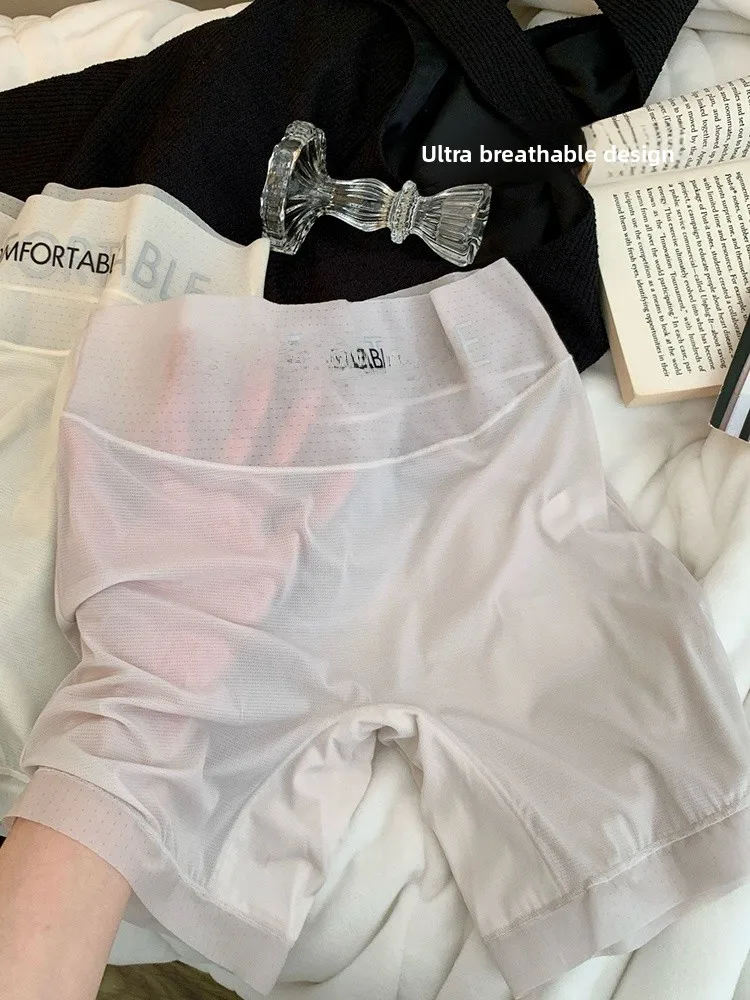 超薄シームレスアイスシルク女性用安全パンツ通気性のある中空フラットボトム下着ハイウエストユースサイズ