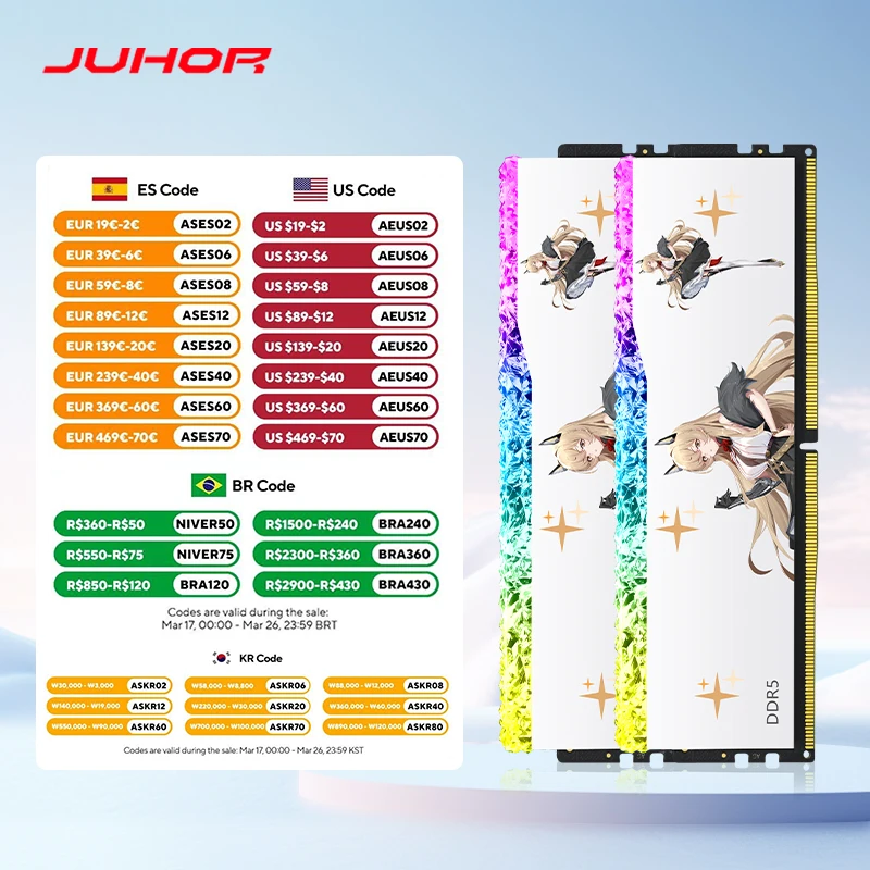 JUHOR Memoria Ram RGB DDR5 16GB 6400MHz  6800MHz 16GBx2pcs  UDIMM Desktop UDIMMRAM PC Computer Memory Hynix Chip