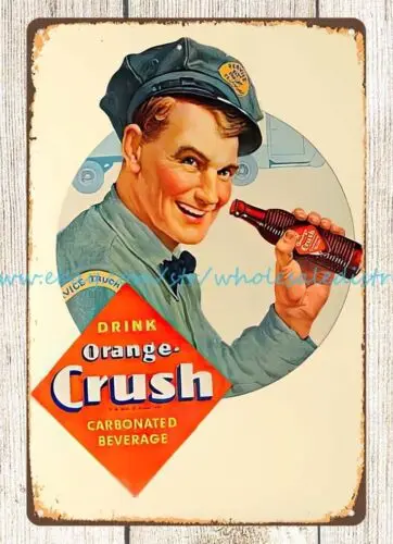 bedroom wall decor 1930s Orange Crush Auto Mechanic metal tin sign