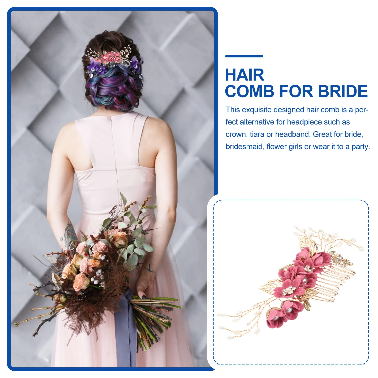 

Wedding Hair Jewelry Bride Accessories for Women Bridal Headpieces Combs Purple Brides Decor Rhinestone Trim