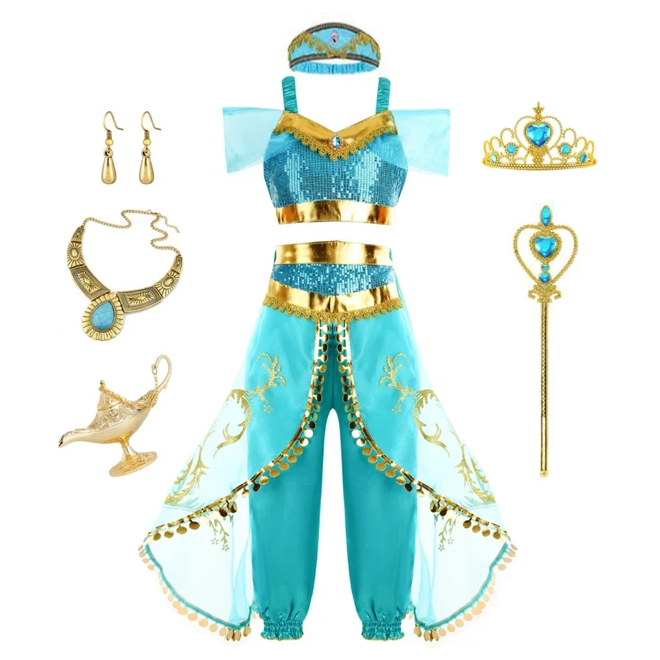 Halloween Party Princess Charms Dress Girls Birthday Party Kids Jasmine Costume Dress