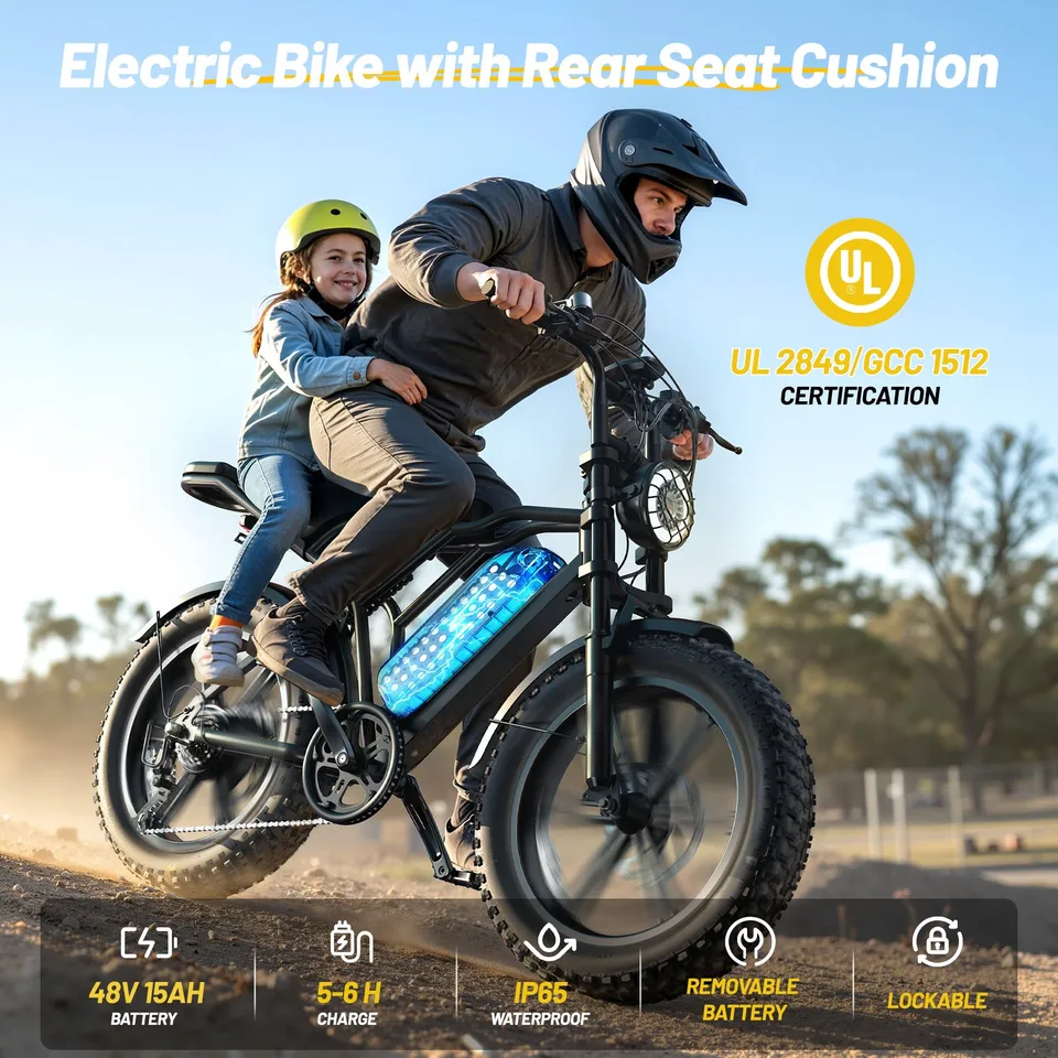 20" FAT TIRE ELECTRIC BIKE FOR ADULTS 1500W PEAK 48V/15AH MOUNTAIN E-BIKE image 5