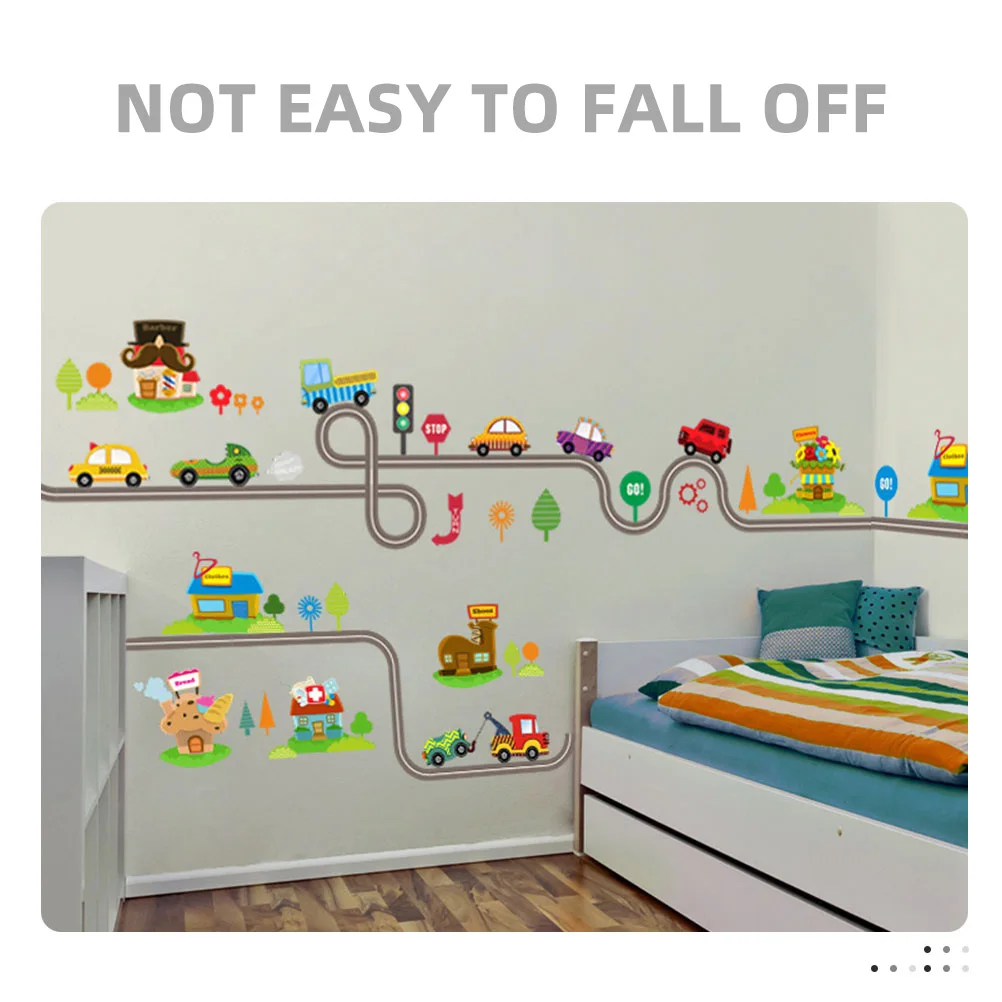 

2pcs Wall Stickers Sheets PVC Kids Room Decor Car Rail Patterns Kids Wall Decal Cartoon Nursery Decal Bedroom Playroom Removable