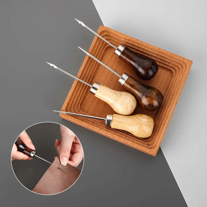 Wooden Handle Awl Sewing Stitching Tool Punching Leather Hole Puncher Awl For DIY Handmade Stitcher Needlework Shoes Repair Tool