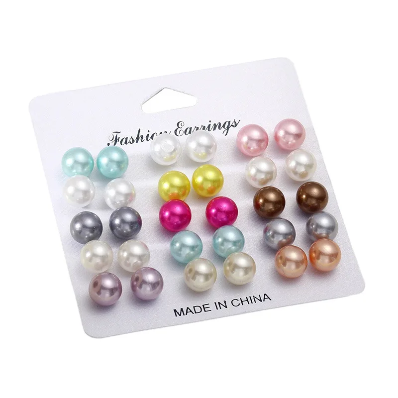 15 Pairs of Circular Colored Dopamine Minimalist Artificial Pearl Earrings Set, Suitable for Daily Wear and Fashionable Jewelry