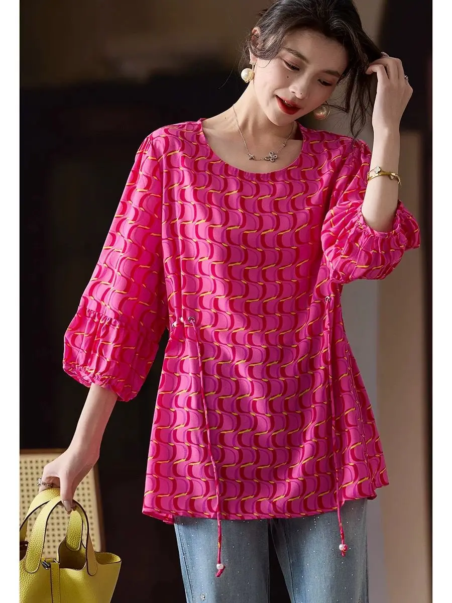 

Fashionable 3/4 Sleeve Printed Chiffon Blouse for Women Spring/Summer New Arrival