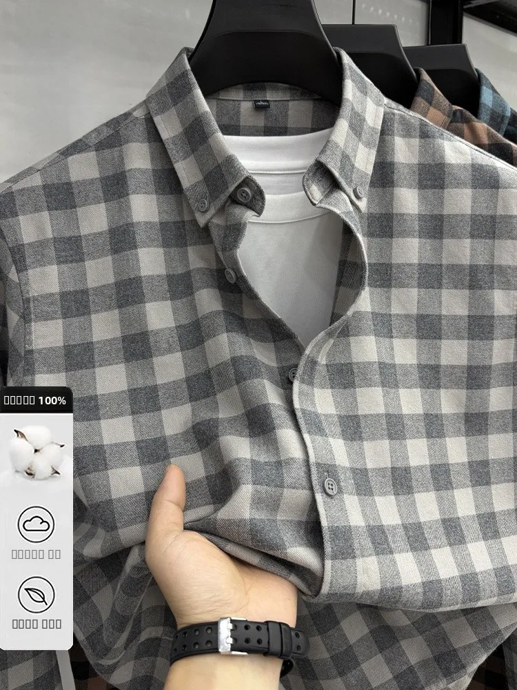 

Rn Pure Cotton Long Sve Flannel Men's irt Outerwear Trendy Busin Casual Breathable Loose Fit Autumn Spring irt