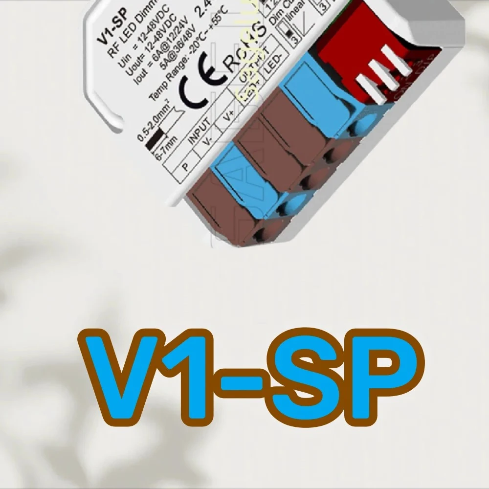 

V1-SP Mini LED Dimmer Push Switch Skydance RF Dimming LED Controller 1CH*6A 12-48VDC Dimming Funtion 3s Fade Mode RF 2.4G Remote