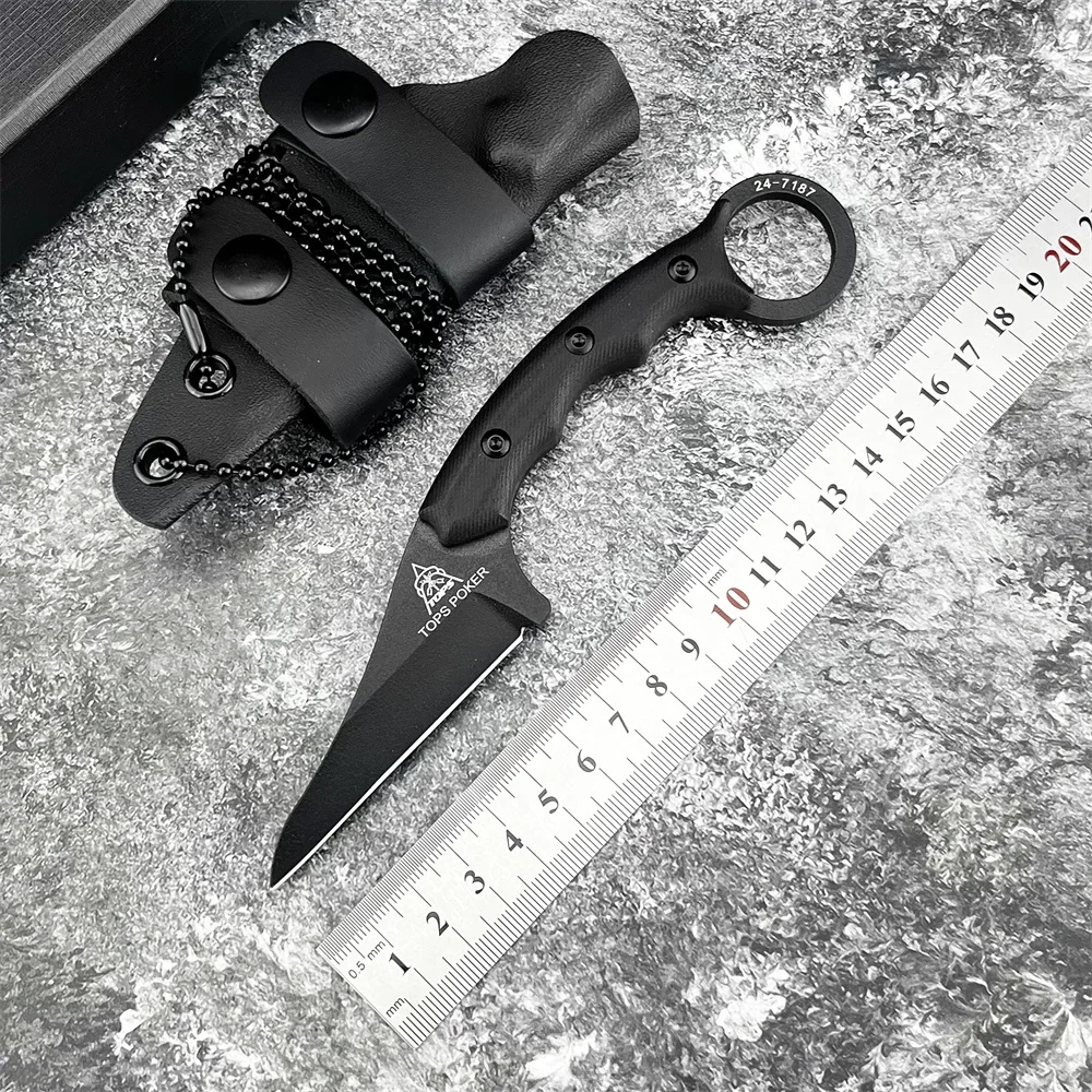 

TOPS Poker Fixed Blade Knife with Sheath 8Cr13Mov Steel Blade G10 Handle Outdoor EDC Knife for Camping Hiking Hunting, Gift