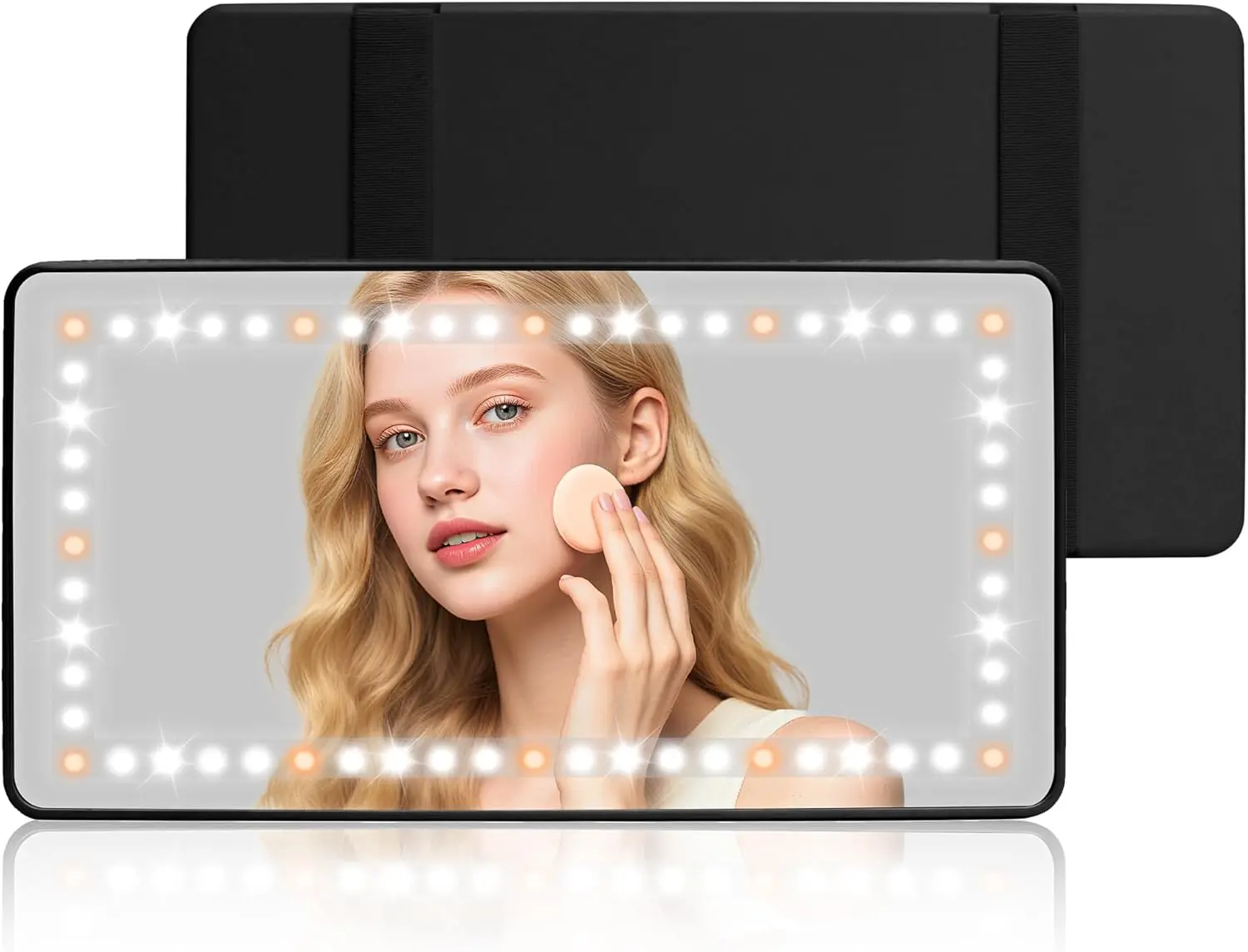 Car Sun Visor Vanity Mirror, Car Makeup Mirror With 3 Light Modes & 60 LEDs Rechargeable Led Light with Dimmable Touch Screen