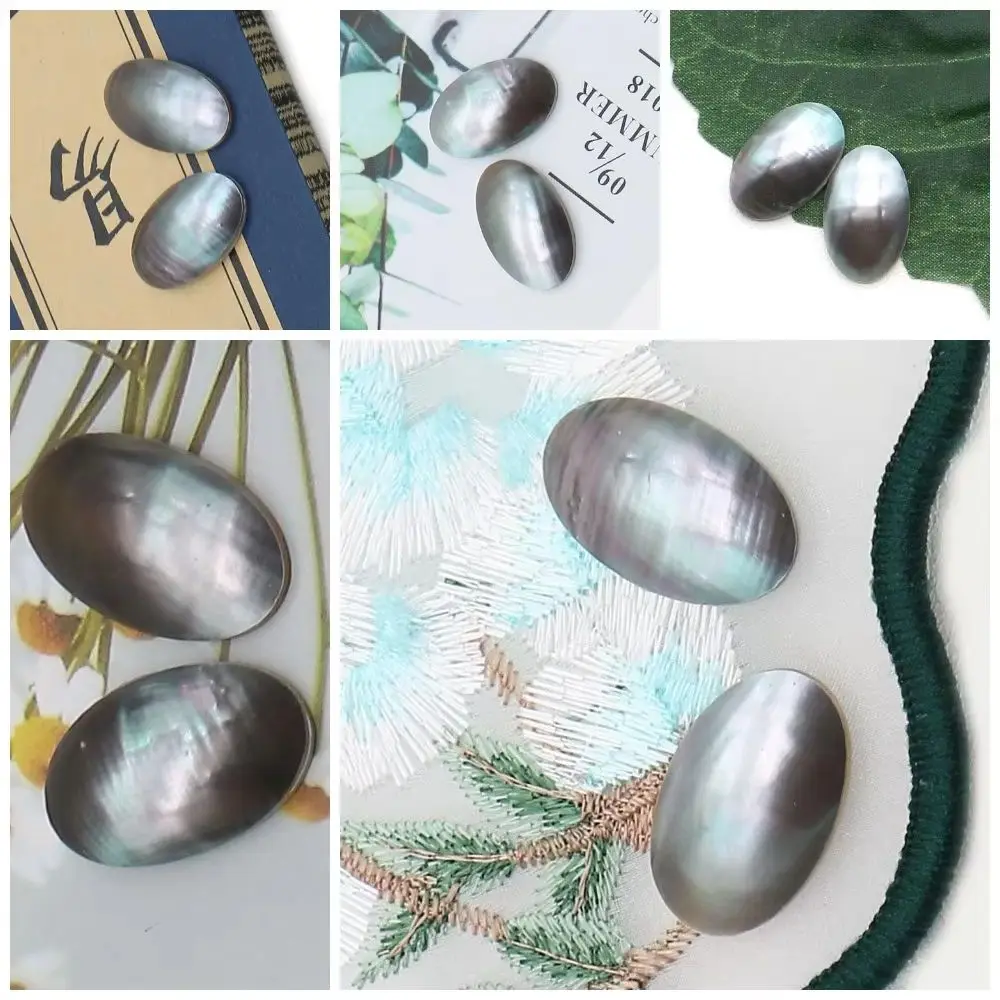 

1PC Oval Cabochon Natural Shell Beads Resin Dropping Process Nonporous Iridescent Black Shell Rings Surface Materials 12x20mm