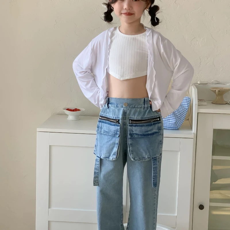 

Jeans pants 2024 summer style Girl design cowboy pocket Kuo comfortable versatile cute sweet tide