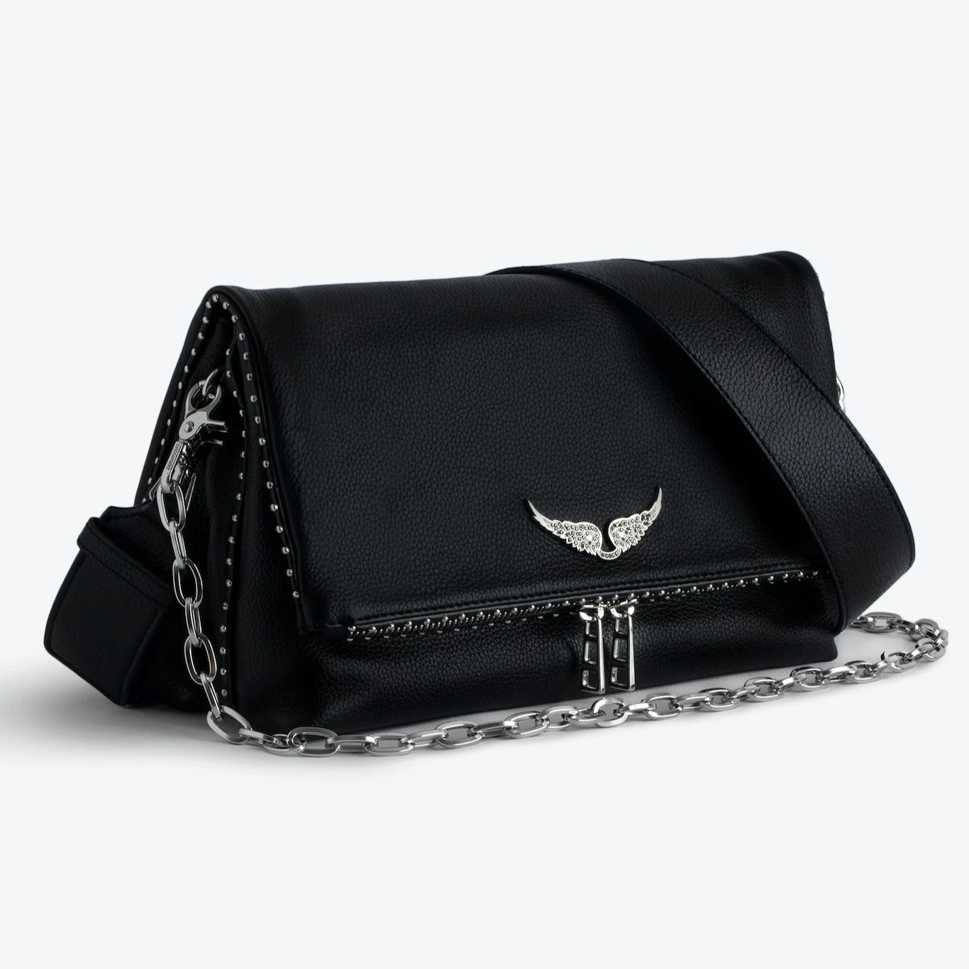 Fashion ZADIG & VOLTAIRE Zadig Bag Women Crossbody Flap ZV Bag Decoration Wings Black Rocky Studded Shoulder Crossbody Messenger