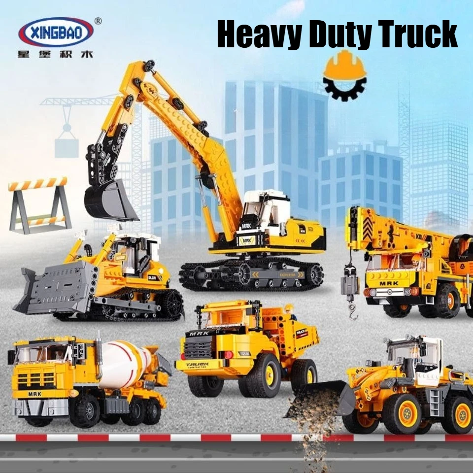 

6 Types Creative Heavy Duty Truck Building Blocks Engineering Work Vehicle Model Construction Bricks Toy Gift For Kids Adult