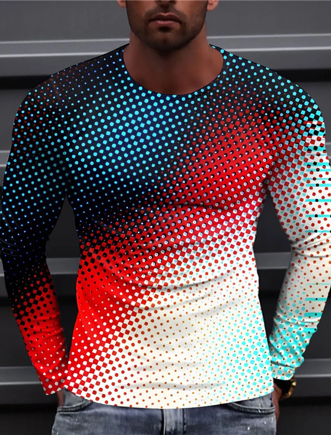 Men's Neon Color 3D Print Retro Design Casual Simple Modern Men's 3D Printed T-Shirt Street Fitness Exercise Long Sleeve