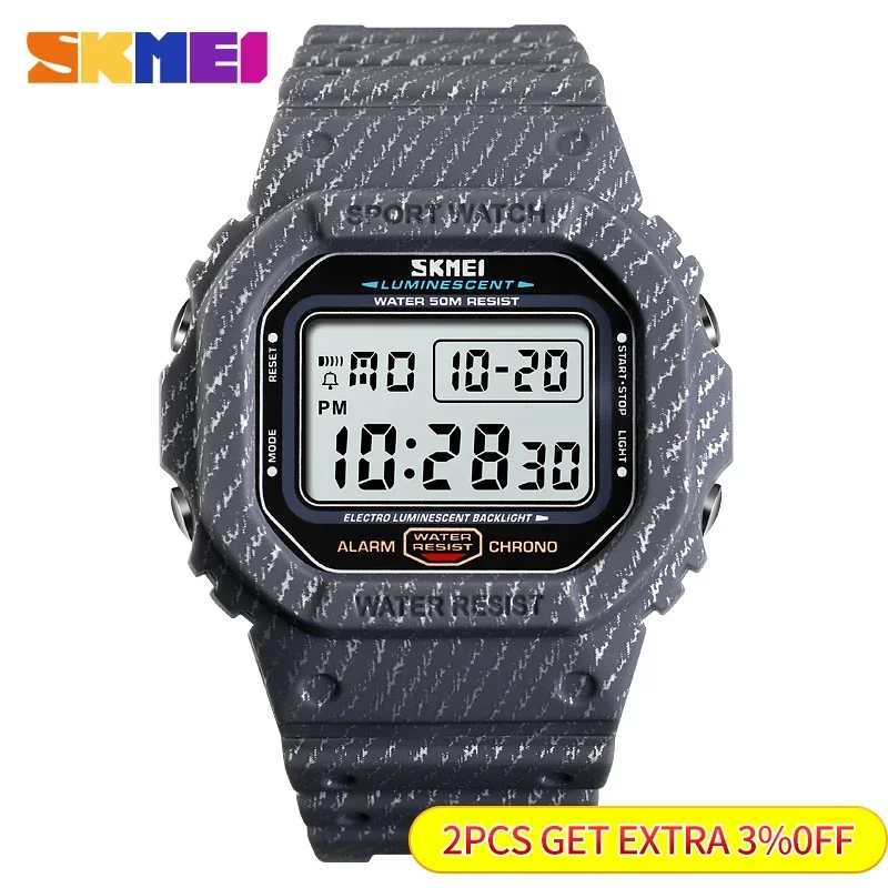 SKMEI-reloj despertador militar para hombre, cronógrafo Digital de estilo vaquero, a la moda, resistente al agua, para deportes al aire libre, 5Bar,