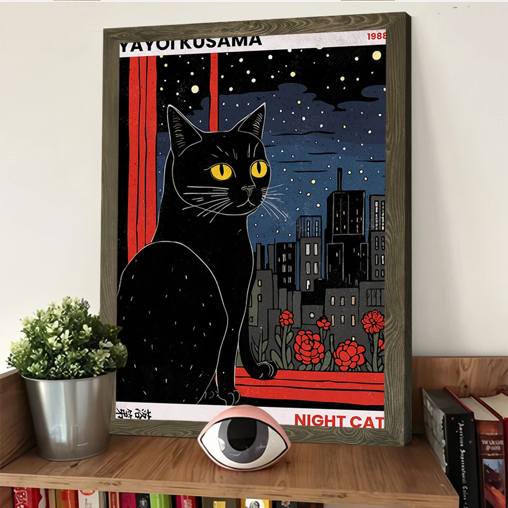 Yayoi Kusama ليلة القط التوضيح المشارك تخصيص مطبوعة قماش اللوحة للصور جدار الفن غرفة نوم الديكور المنزل