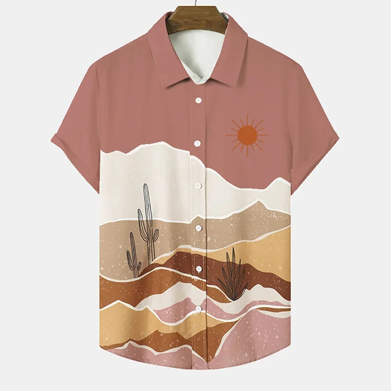 

Mountain View Painting Shirt For Men 3D Printed Summer Hawaiian Fashion Shirt Top Blouse Short Sleeves Street Vacation Beachwear