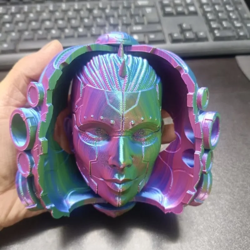 

2024 New 3D Print Cyberpunk Mask Movable Gradient Color Mecha Female Head Small Toys Girl Mechanical Female Mask Ornaments