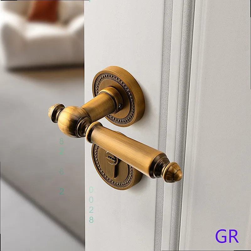 Vintage French Brass 2-Piece Magnetic Silent Door Lock Handle for Bedroom