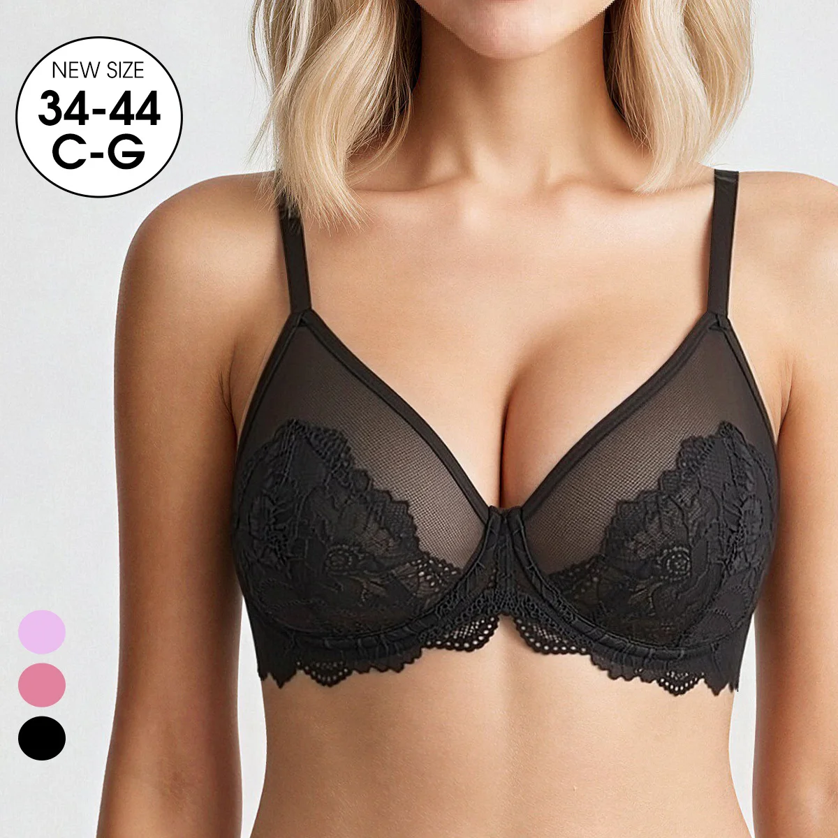 Full Coverage Bra - Transparenter Damen-BH, Ultra-Spitzen-BH, volle Abdeckung, Push-Up,