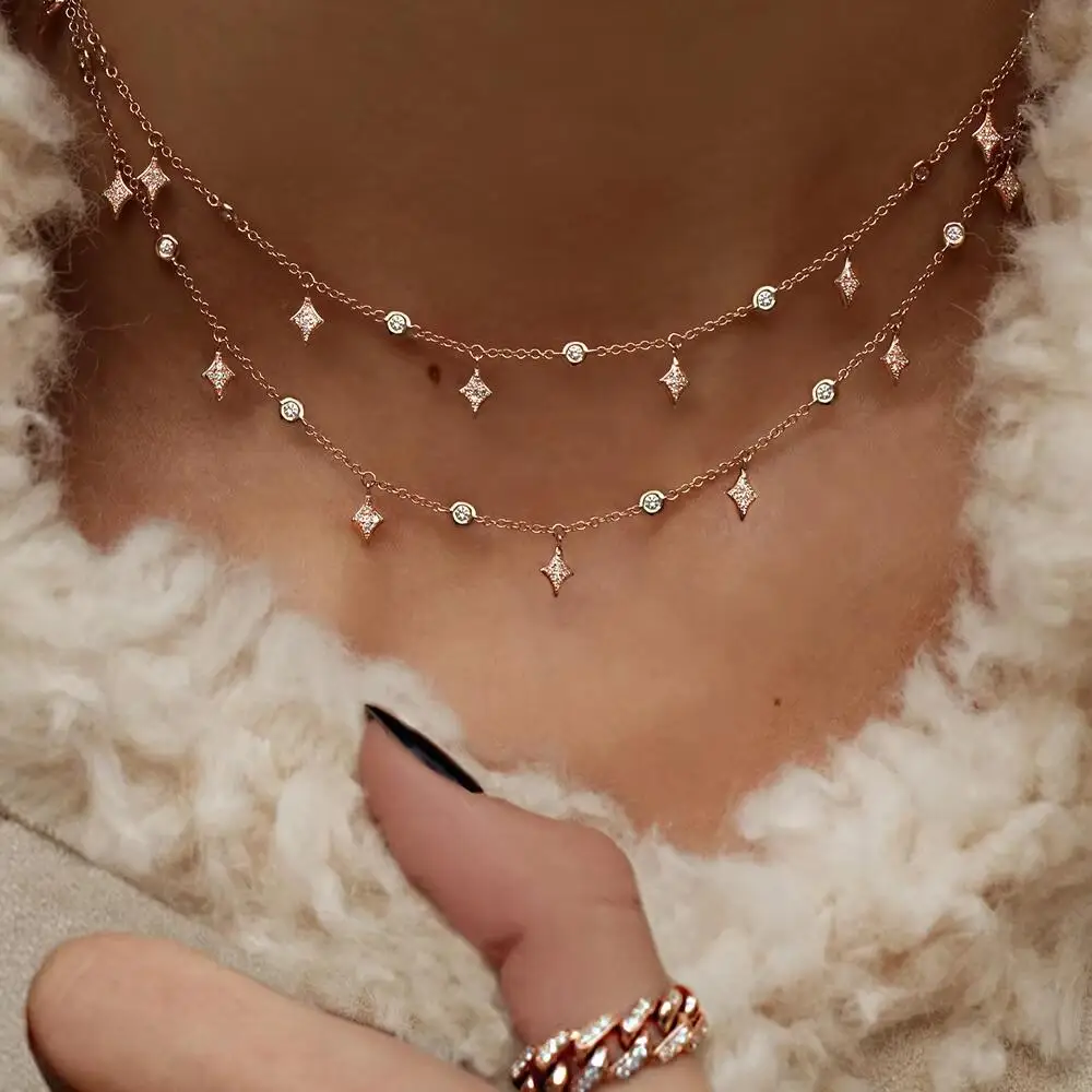 100% 925 sterling silver choker necklace Cubic Zirconia AAA drop star  charm statement fine silver fashion evening party jewelry