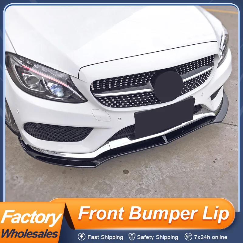 

For Mercedes Benz C Class W205 Sedan 4 Door 2015 16 17 18 Front Bumper Lip Chin Splitter Bodykit 3Pcs Set Exterior Accessories