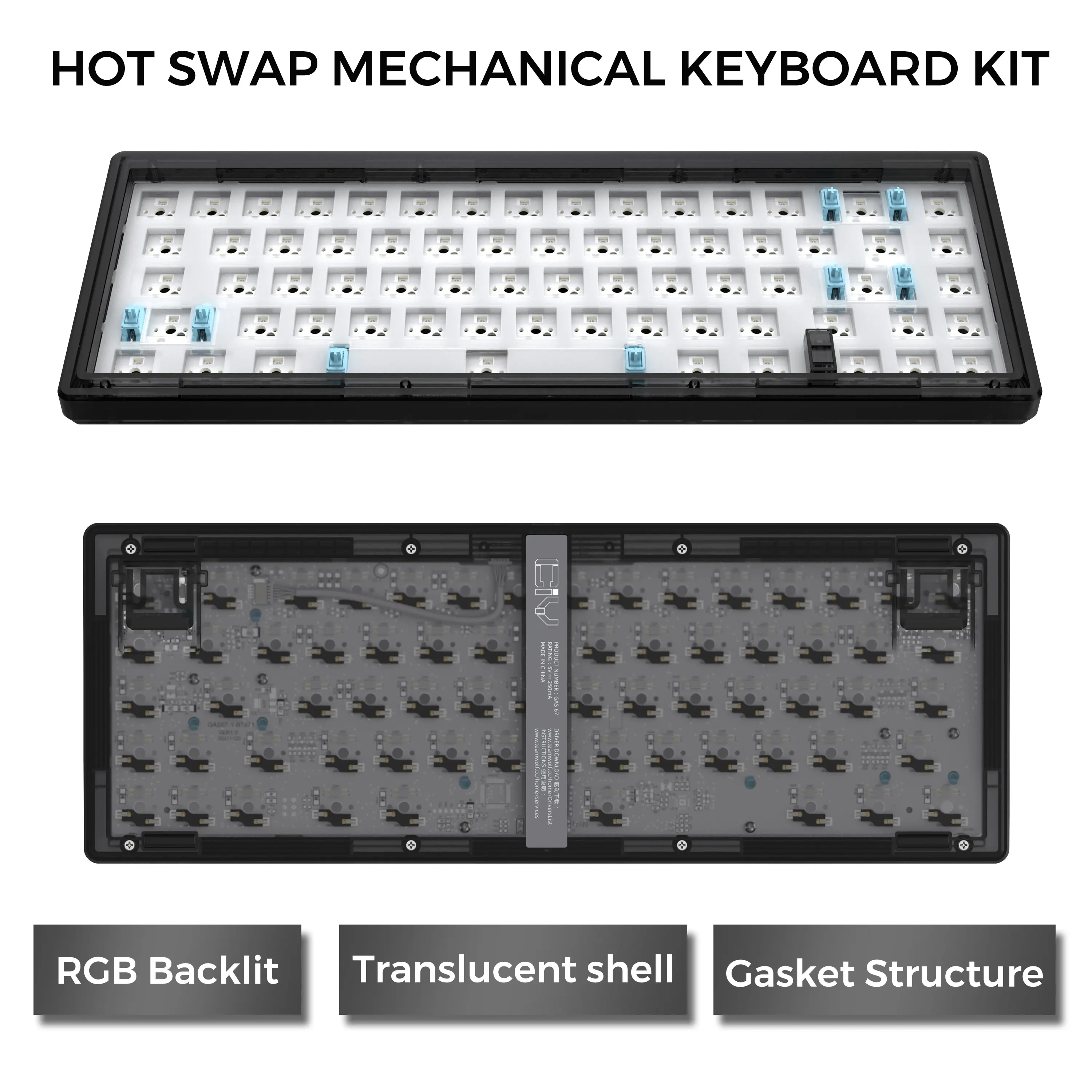 New GAS67 Hot Swap RGB Customized Mechanical Keyboard Kit Gasket Structure Three mode Bluetooth Compatiable With 3/5 Pins