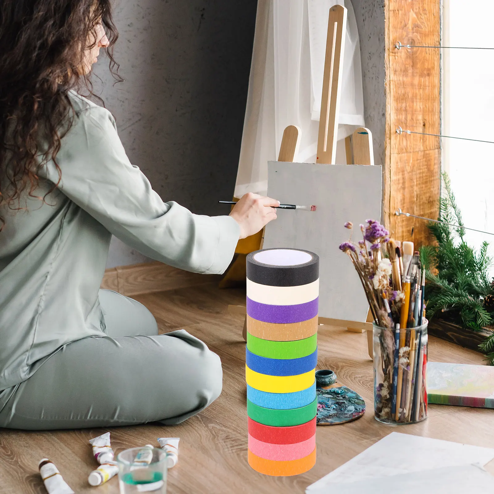 

12 Rolls Masking Paper Tape Colorful Tear Resistant for Car Spraying Painting DIY Art Colored Masking Tape Adhesive Tapes