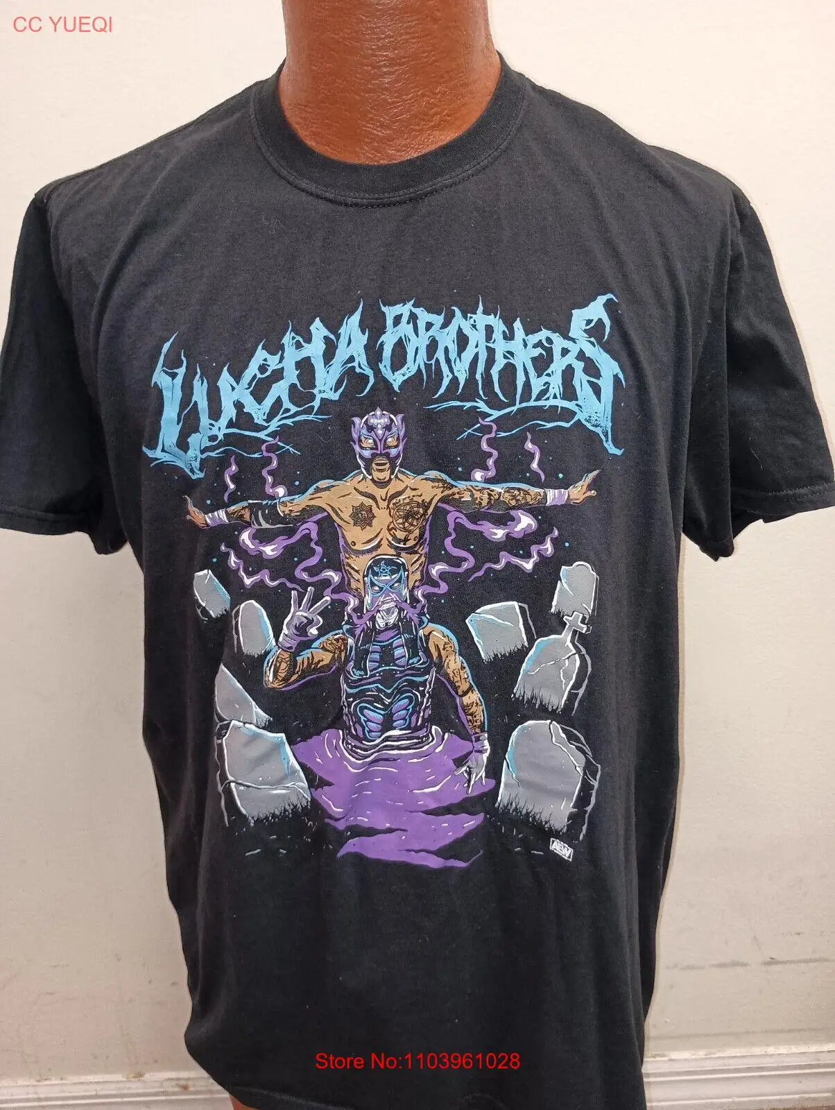 AEW Lucha Brothers Penta & Felix Men's XL Black Short Sleeve T-Shirt.