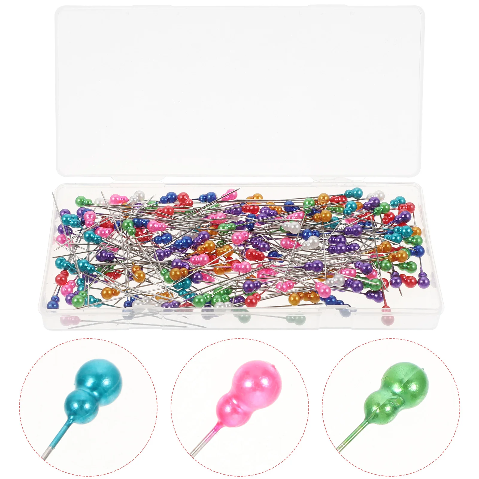 

200Pcs Pearl Head Pins Multicolor Straight Push Pins for Fabric Quilting Crafts Bulletin Cork Foam Boards Clear Case