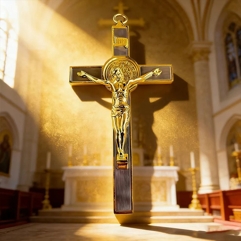 Neues 2026 Premium Zweifarbiges Katholisches Kruzifix mit St.-Benedikt-Medaille für die tägliche Andacht und als spirituelles Geschenk für die Heimdekoration – Detail 9