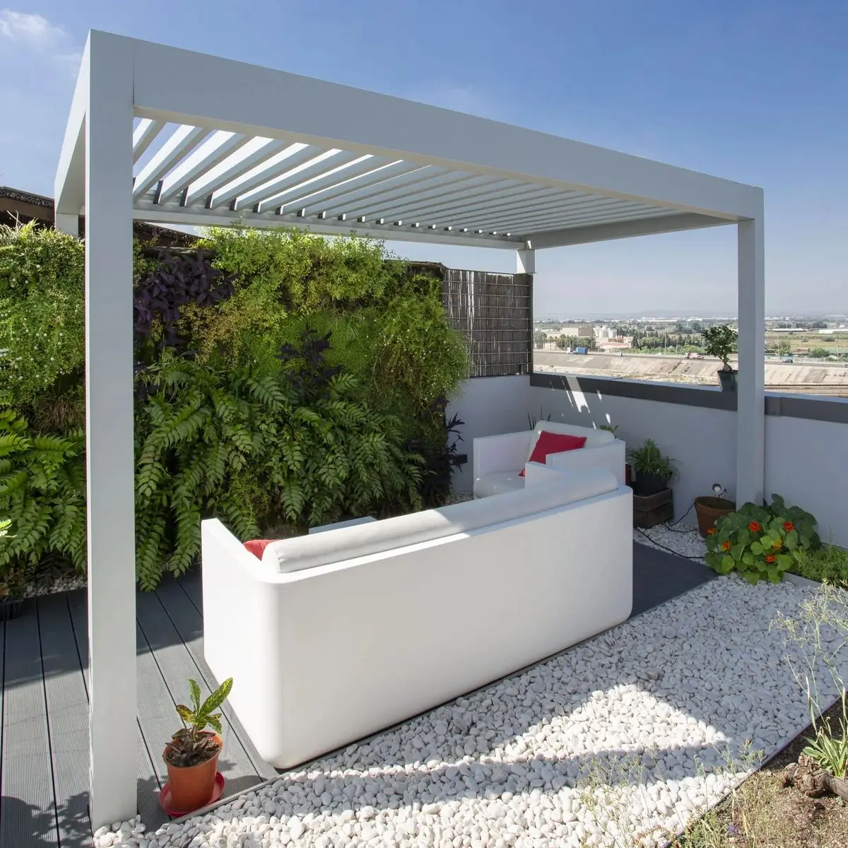 

Modern Outdoor Bioclimatic Garden Gazebos Motorized Adjustable Louvered Roof Kits with Roller Blinds Backyard Aluminium Pergola