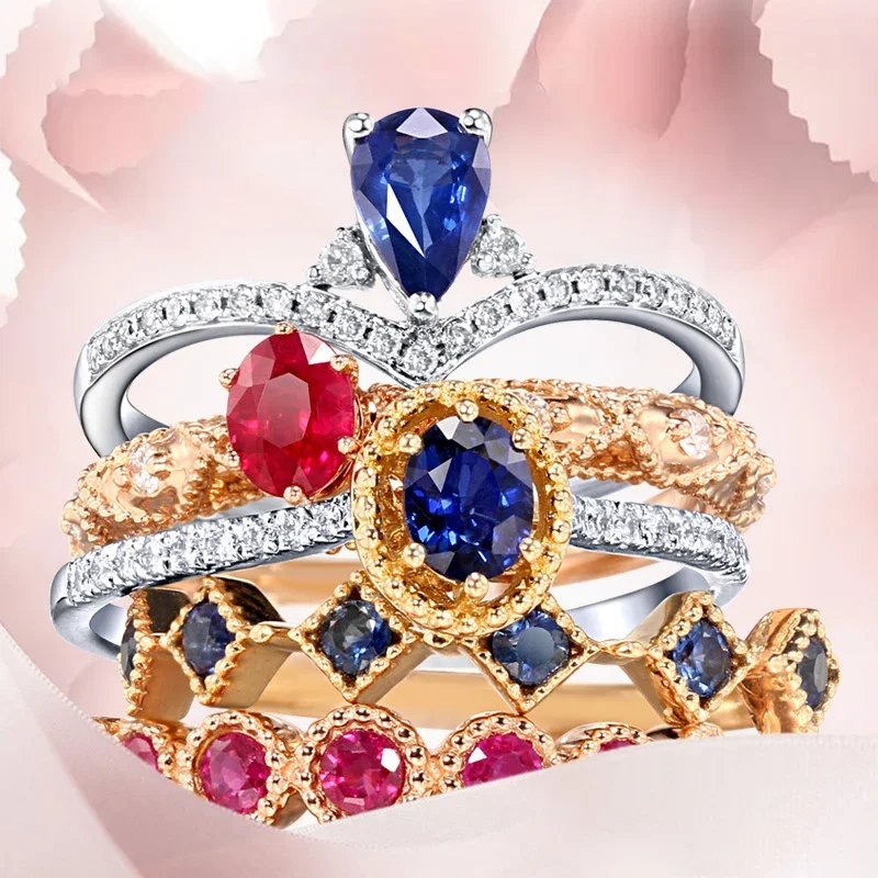 Natural ruby 18K Pure Gold 2025 New Hot Selling Top Ring Women Heart Shape Ring  For Ladies  Woman Genuine Jewelry