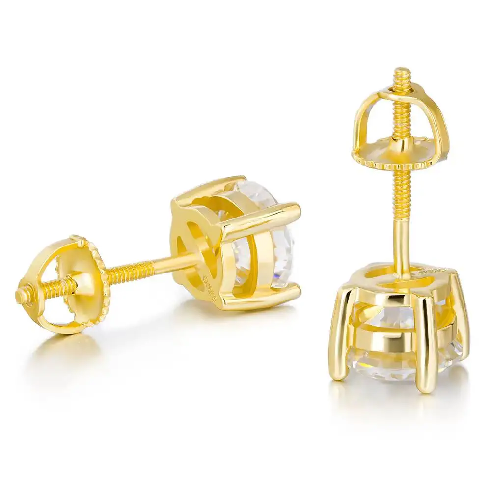

8MM 2ct Size 925 Sterling Silver Gold Plated D VVS Moissanite with GRA Certification Screw Back Women Earrings
