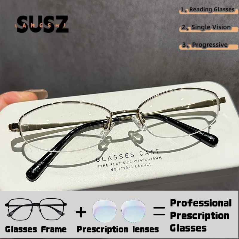 LS-SUSZ 2026 Lunettes de vue progressives rectangulaires demi-cerclées pour myopie, anti-lumière bleue, photochromiques