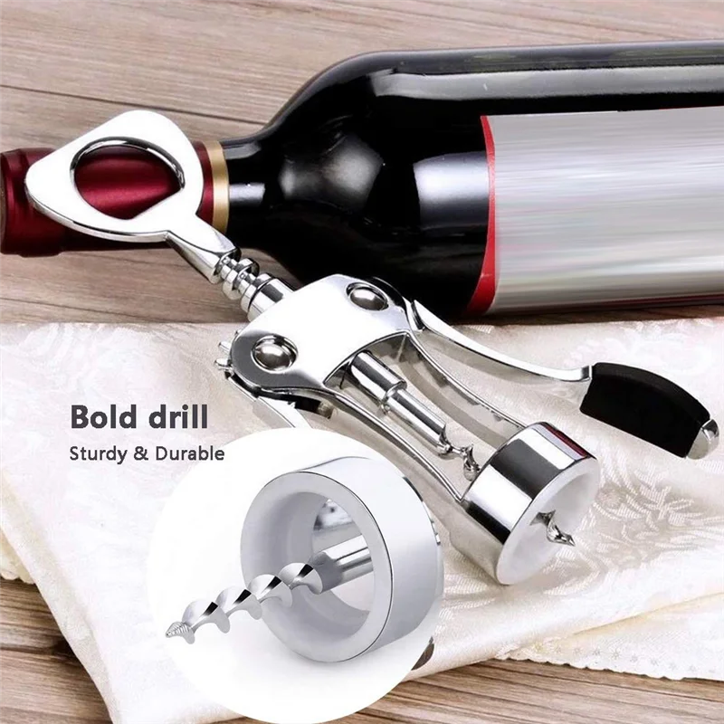 A59E-Silver Wing Corkscrew Cork Remover Premium فتاحة زجاجات النبيذ الأحمر والبيرة، ملحقات زجاجة النبيذ القابلة لإعادة الاستخدام