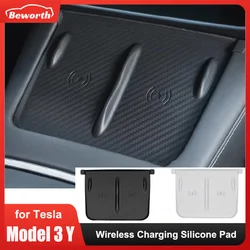 Wireless Charging Silicone Pad For Tesla Model 3/Y Carbon Fibre Central Control Charger Protector Cover Non-Slip Mat Accessories