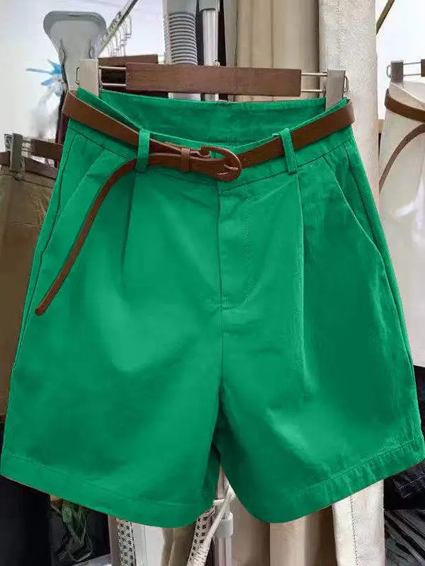 High Waist Wide Leg Cotton orts Women's Summer Casual Thin Five-Point Pants Loose Slimming Outerwear Korean Sle