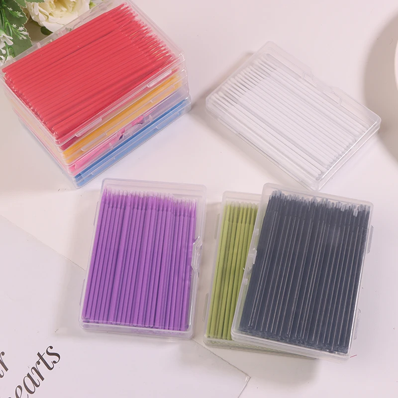 100 ชิ้น Micro Eyelash Grafting Applicator แปรงสําหรับขนตา, Micro Cotton Swabs ริมฝีปากมาสคาร่าสีชมพู Microbrush