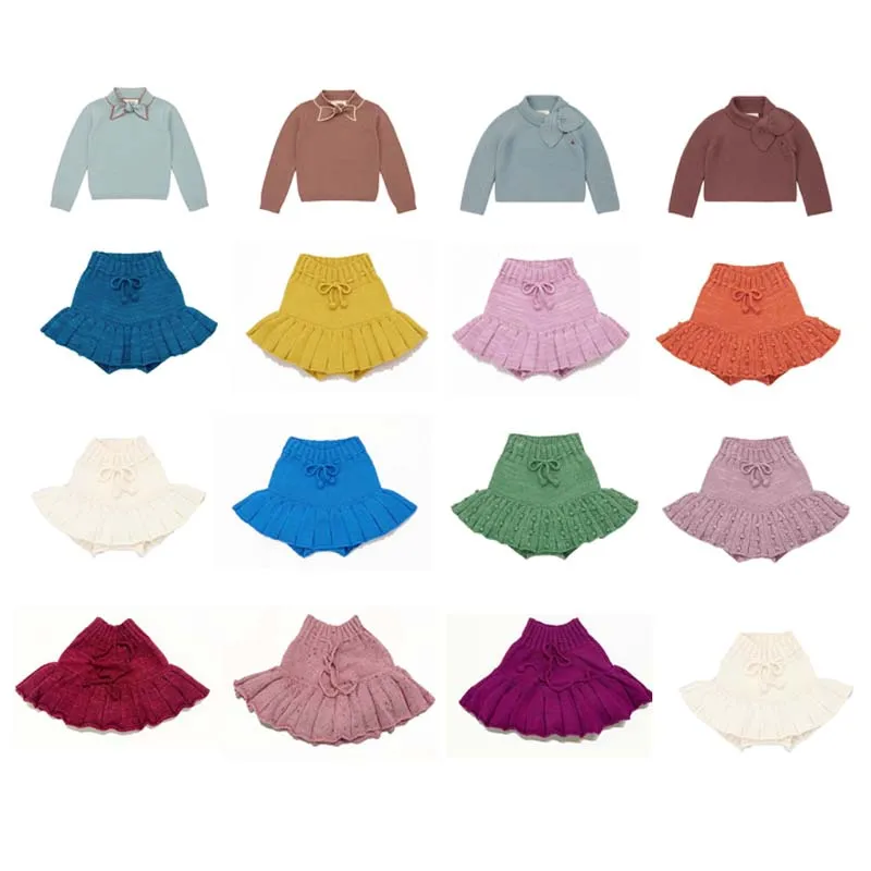

PER-SALE 2025 Autumn MP Baby Girls Sweaters Two Piece Set of Flower Lace Base Shirt and Pants Kids Boutique Clothes Girls Skirts