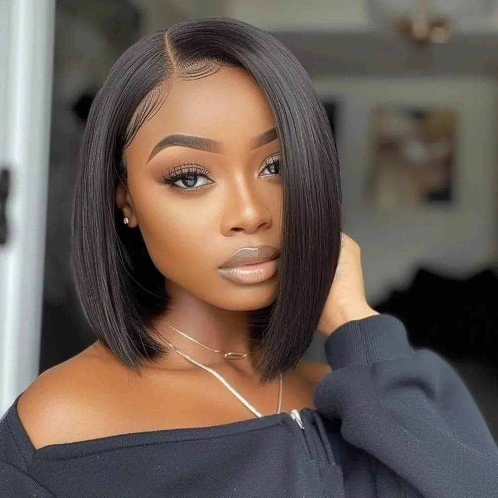 

Straight 13x4 Short Bob Wigs Brazilian Remy 100% Human Hair 220 Density Bob Lace Front Wig Human Hair Natural Hairline for Women