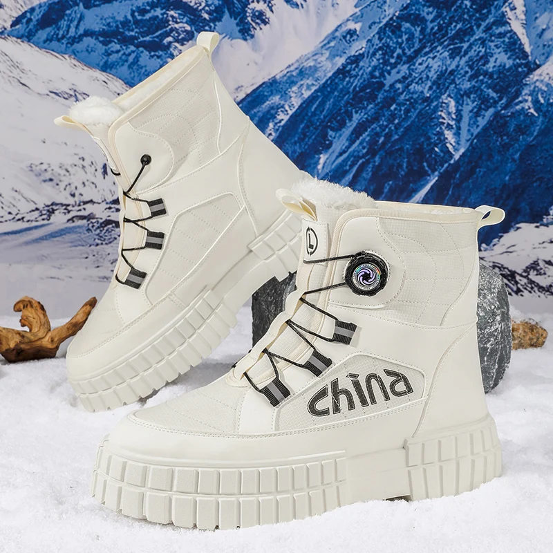 Зимние мужские ботинки Бархатные толстые ботинки Уличные высокие зимние ботинки Повседневная непромокаемая теплая обувь Новая мужская хлопковая обувь на шнуровке
