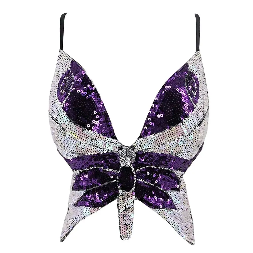 

Женский сексуальный бандажный топ-бабочка с блестками и пайетками для тайских/индийских/арабских ночных клубов, топ для танцев живота