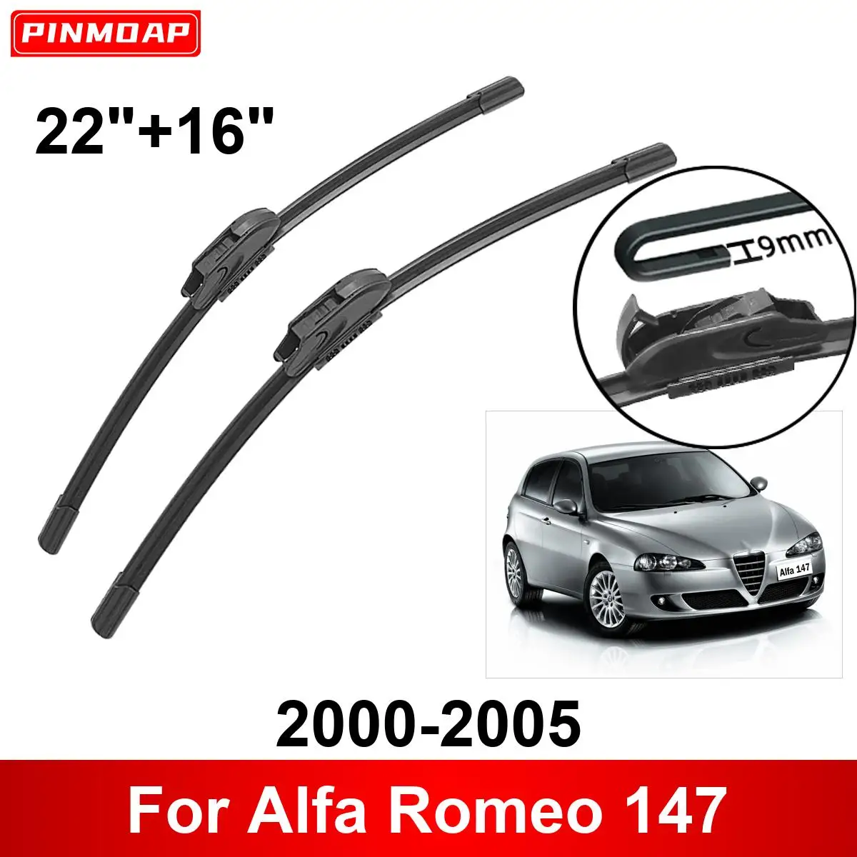 Car Wiper for Alfa Romeo 147 2000-2005 22" + 16" Front Rear Wiper Blades Brushes Cutter Accessories 2000 2001 2002 2003