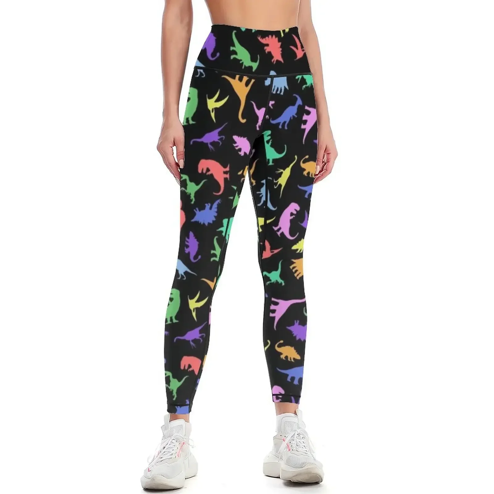 

Fun Dinosaur Pattern (Black Background) Leggings Women's high waist gym womans for fitness Womens Leggings