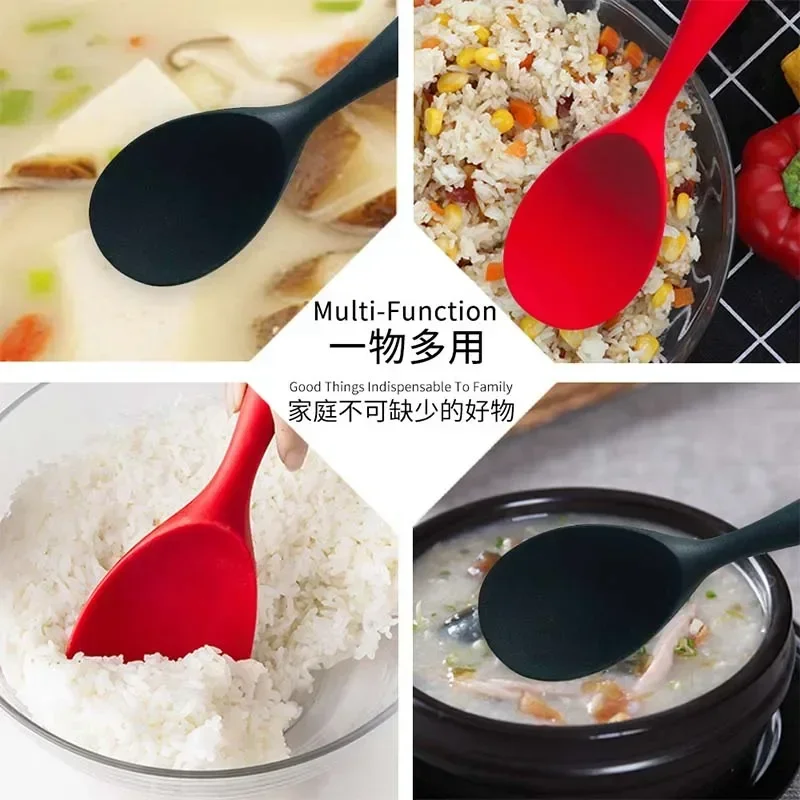 Hanging Silicone Rice Spoon Kitchen Ladle Non-stick Saucepan Electric Rice Cooker Cooking Scoop with Holes Household Items